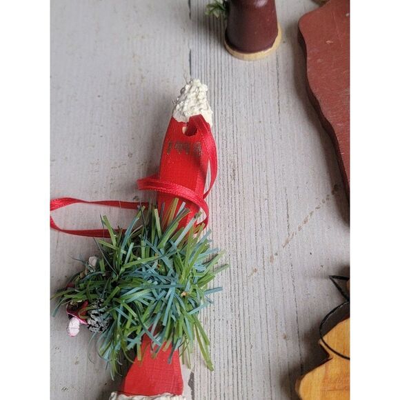 Santa Claus paint brush rustic wooden variety ornament Xmas set - Picture 10 of 12